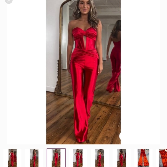Elegant Cherley Red Strapless Satin Jumpsuit NWT. Size M. - Picture 3 of 9